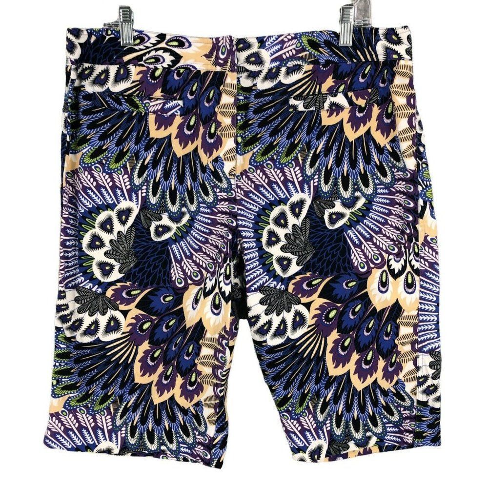 Bamboo Traders Shorts Womens 14 Purple Blue Black Bermuda High Rise Casual Golf